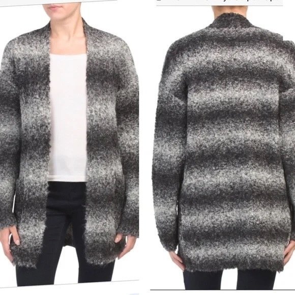 Rachel Zoe Black Grey Sweater Duster Small Ombre Alpaca Wool Teddy - Picture 2 of 8